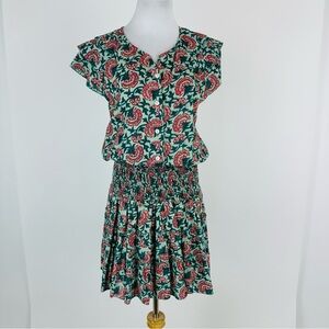 Perry Walker Collective Green Floral Block Print Cotton Dress Size 3 Large